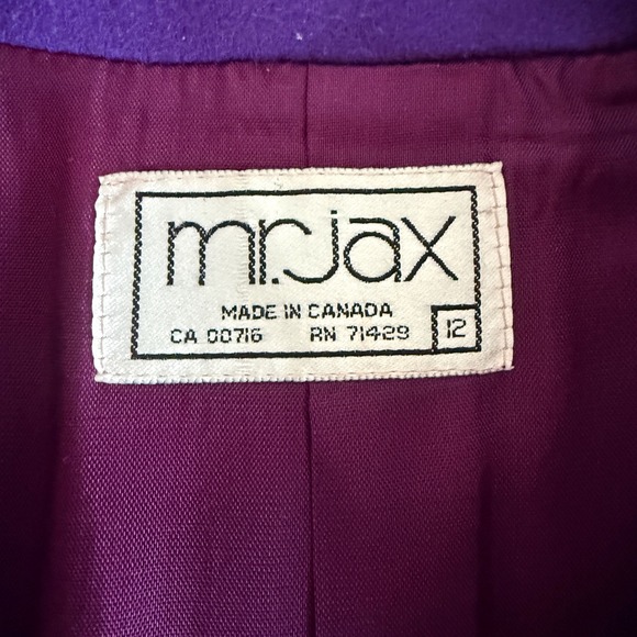Vintage MR JAX Women's Double Breasted Purple Wool Cashmere Blend Blazer Size 12 - Picture 5 of 6